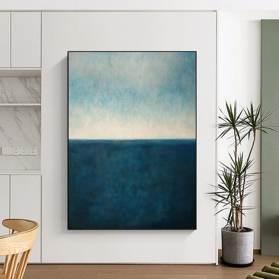 “Blue & White Minimalist Seascapes” - Landscape - Inspired Abstract Painting On Canvas CT2326