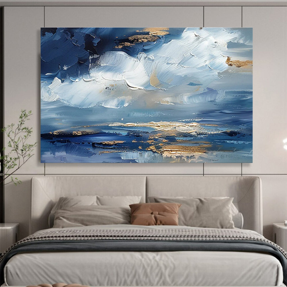 Blue - Gold Sky And Sea Painting On Canvas DKH684