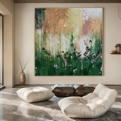 Green - Gold Abstract Garden - Abstract Landscape Acrylic Painting CT1403