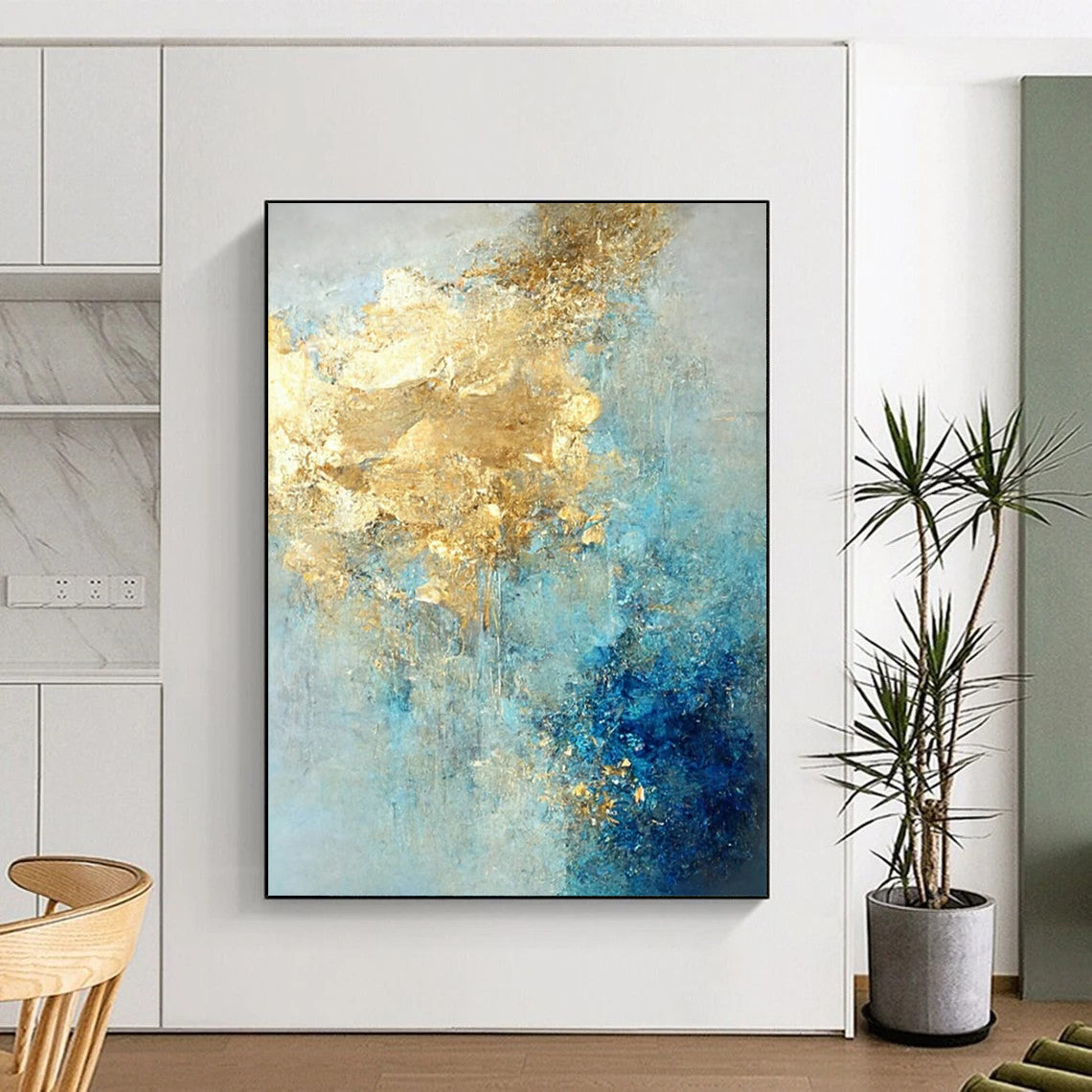 “Blue - Gold Abstract Fusion” - Abstract Expressionist Painting On Canvas DTP071