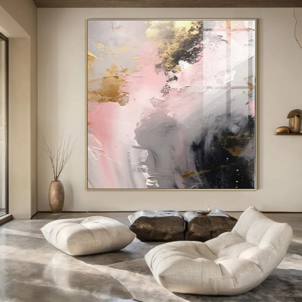 Blush & Gold Dreamscape - Abstract Impasto Acrylic CT1245