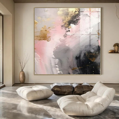 Blush & Gold Dreamscape - Abstract Impasto Acrylic CT1245