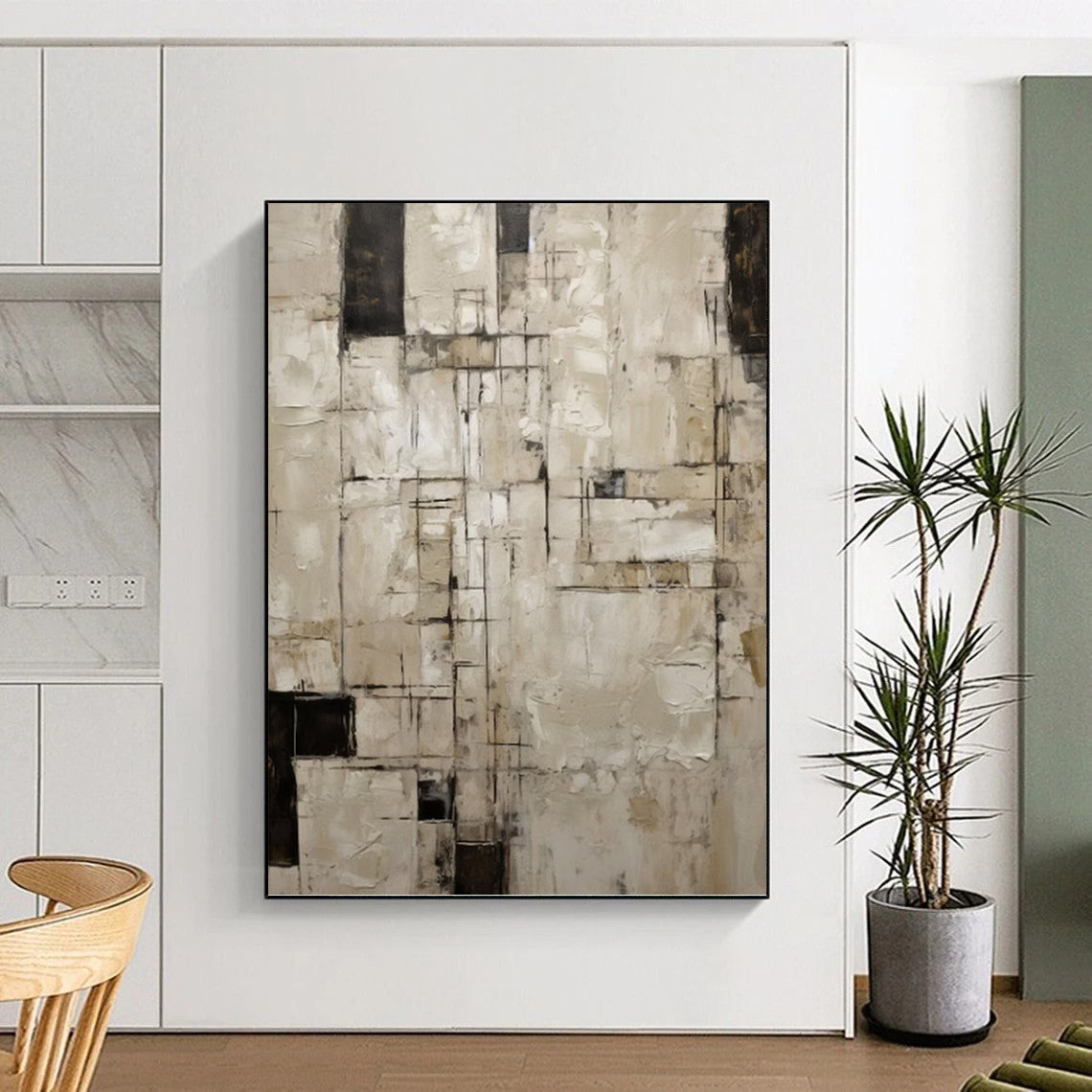 Neutral Grid Abstract - Abstract Painting On Canvas DKH1315