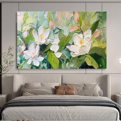 “Impasto White Magnolias” - Delicate Botanical Painting On Canvas DKH836