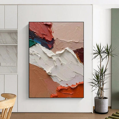 “Textured Color Palette - Red, Beige, White Impasto Abstraction” Painting On Canvas DTP263
