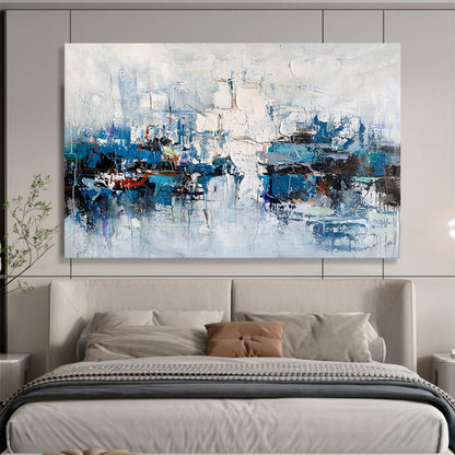 “Blue and White Abstract Harbor” Painting On Canvas DKH162