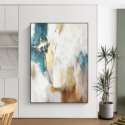 “Gold Accents on White and Teal Abstract” - Abstract Acrylic Art CT1924