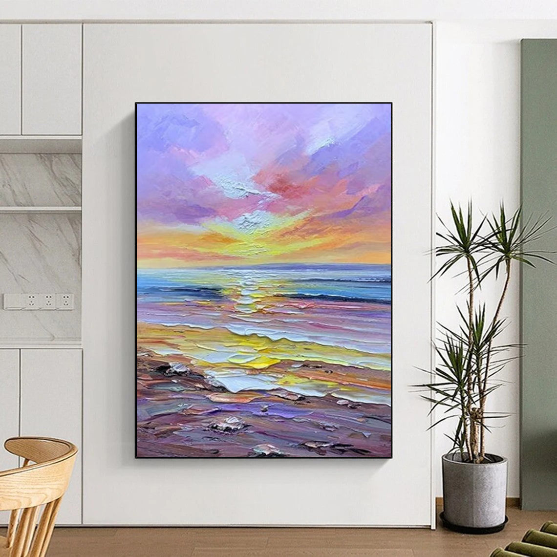 “Colorful Sunset sea - Purple, Orange, Blue Sunset Beach Scene” Painting On Canvas DTP261