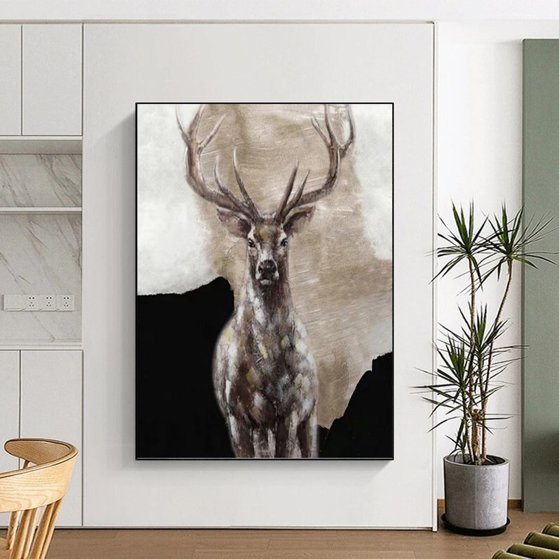 Textured Stag Portrait - Wildlife Painting On Canvas DKH1462