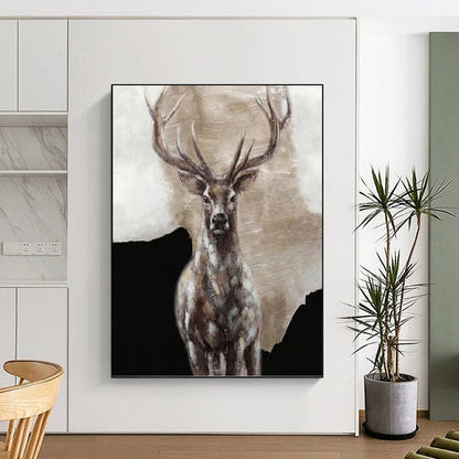 Textured Stag Portrait - Wildlife Painting On Canvas DKH1462