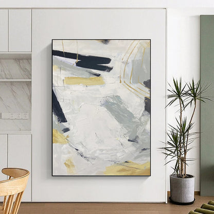 “Elegant Gray & Gold Abstract” - Gray, White & Gold Abstract Textured Painting On Canvas DKH1587