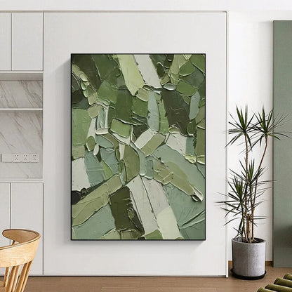 Green Geometric Impasto - Geometric Abstract Painting On Canvas CT2296