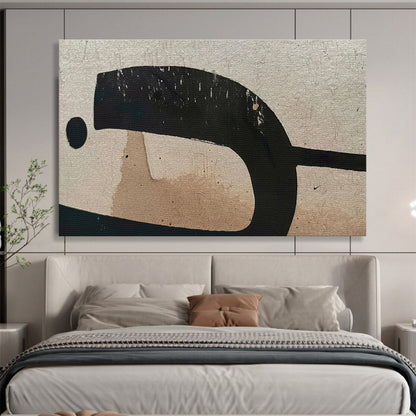 Worn Geometric Markings in Beige and Black, Abstract Vintage - Inspired Painting On Canvas DKH587