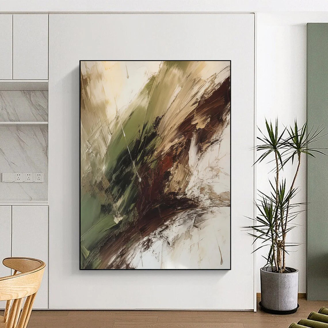 “Green - Brown Abstract Swirls” - Abstract Expressionist Painting On Canvas DTP118