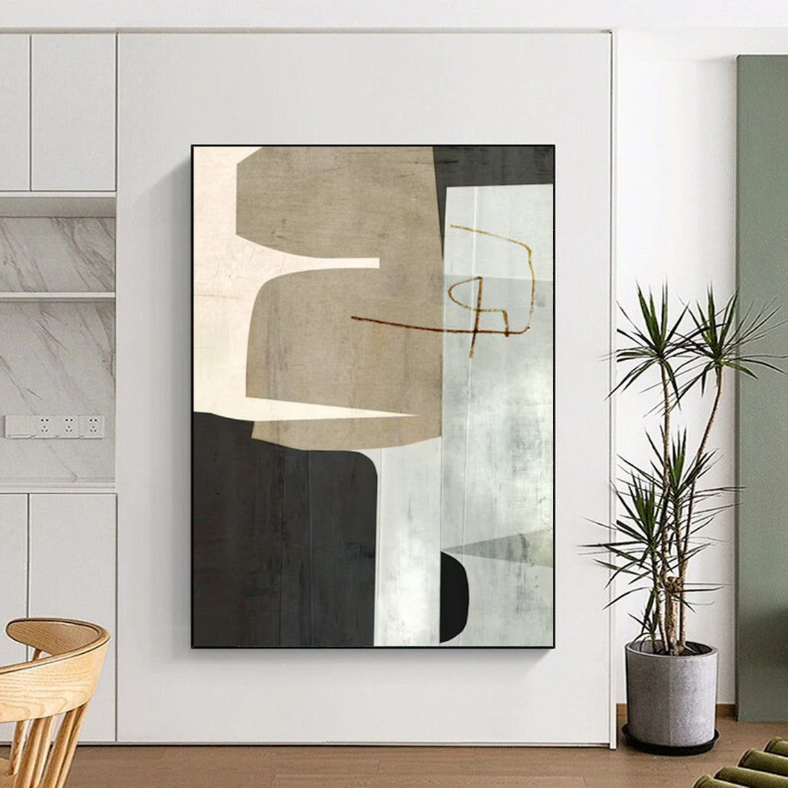 “Neutral Geometric Collage” - Modernist Abstract Painting On Canvas DTP158