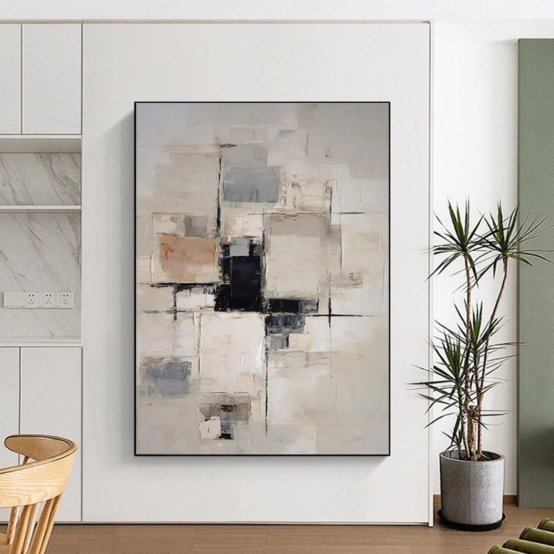“Geometric Neutral Mosaic” ，Abstract Cubist - Inspired Art CT0868