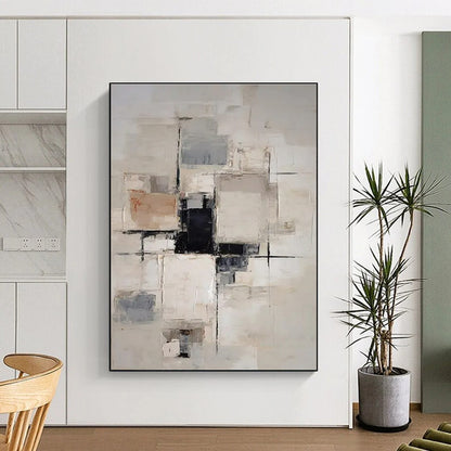 “Geometric Neutral Mosaic” ，Abstract Cubist - Inspired Art CT0868