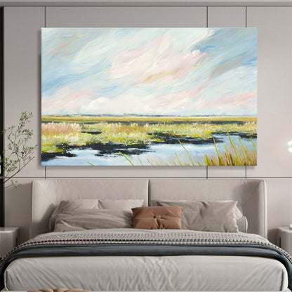 Serene Marshland Under Soft Sky Painting On Canvas DKH664