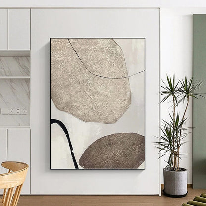 “Textured Neutral Shapes with Black Lines” - Minimalist Abstract Painting On Canvas DKH1121