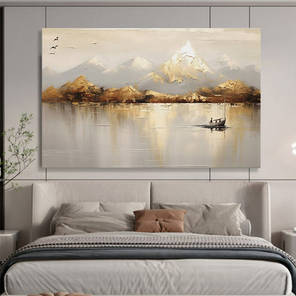 Neutral - Toned Landscape “Serene Mountain Reflection” Painting On Canvas DKH158