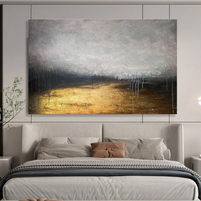 “Gilded Earth Tones Abstract” - Mysterious Landscape Painting On Canvas DKH782