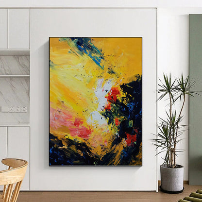 Bold Yellow, Red, and Blue Abstract - Abstract Painting On Canvas DKH1342