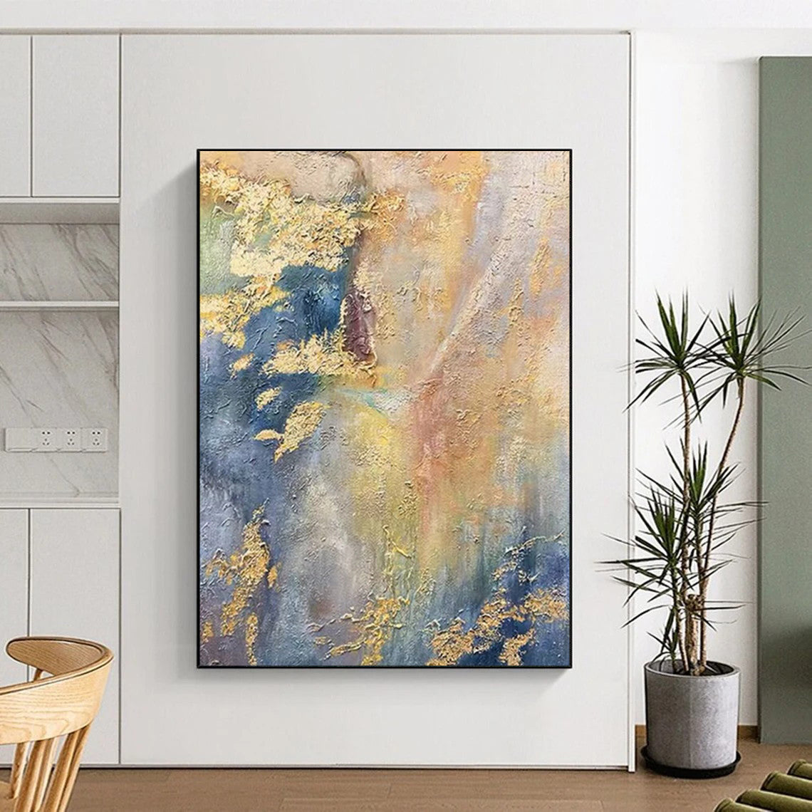 “Gold - Flecked Blue & Gray Abstraction” – Abstract Oil Painting On Canvas CT2113