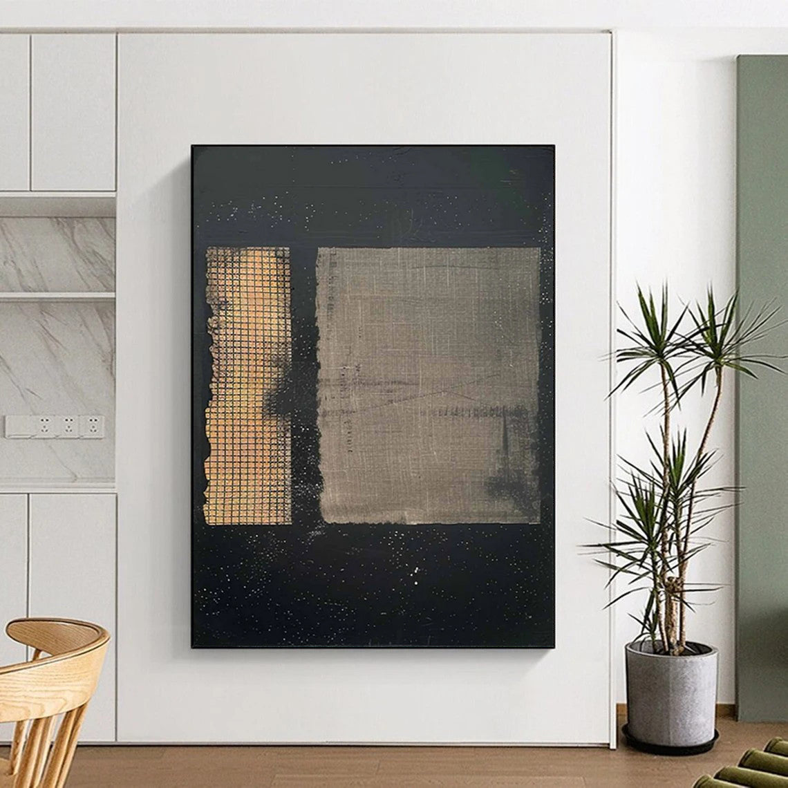 “Black - Gold - Gray Textured Abstract” - Black, Gold, Gray Mixed - Media Abstract Painting On Canvas DTP307