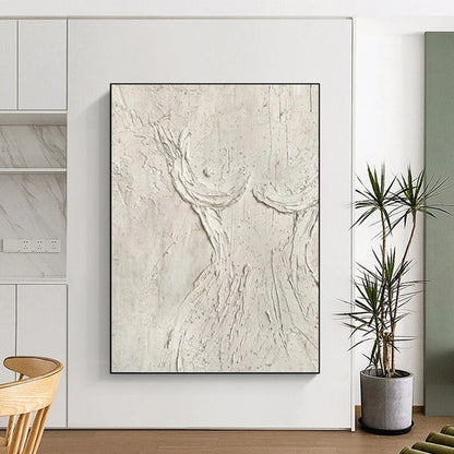 “White Textured Abstract Tree Form” Painting On Canvas DKH0989