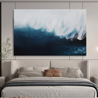Monochromatic Abstract Wave - Shades of Blue and White Painting On Canvas DKH039