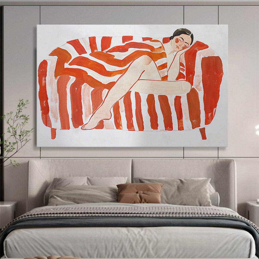 Woman on Striped Sofa Stylized Figure Painting On Canvas DKH226