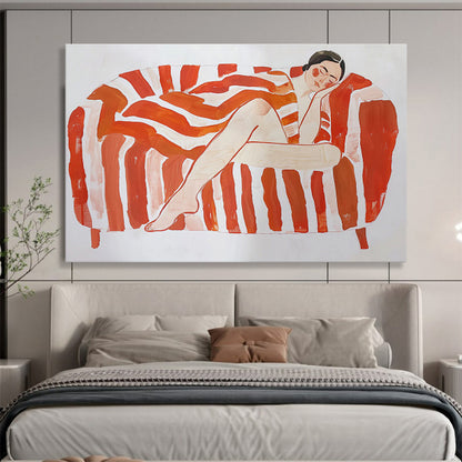 Woman on Striped Sofa Stylized Figure Painting On Canvas DKH226