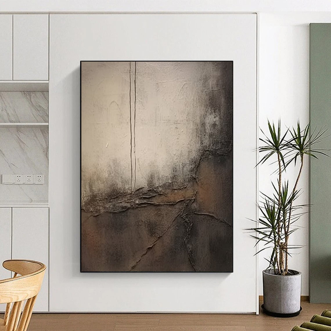 “Gray, Brown Textured Abstraction ‘Worn Narratives’” - Mixed - Media Abstract Painting On Canvas DTP355