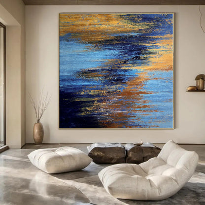 Blue - Gold Fusion - Abstract Landscape Oil Painting CT1234