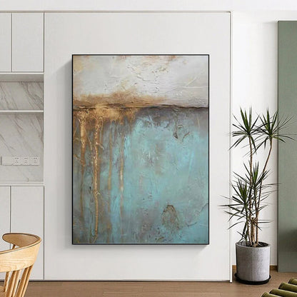“Rustic Blue & Brown Textures” - Teal, Brown & Gray Abstract Textured Painting On Canvas DKH1191