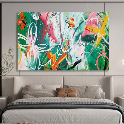 Colorful Butterflies and Swirls Abstract Painting On Canvas DKH223