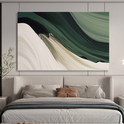 “Flowing Earth Tones” - Green, Beige, White Abstract Landscape Painting On Canvas DKH753