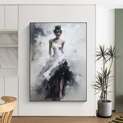 “Monochrome Graceful Bride” – Impressionistic Figure Oil Painting On Canvas CT2133
