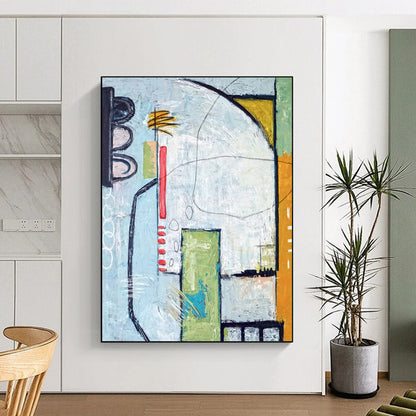 Urban Abstract with Traffic Light Motif - Blues, Greens, and Pops of Red Painting On Canvas CT2374