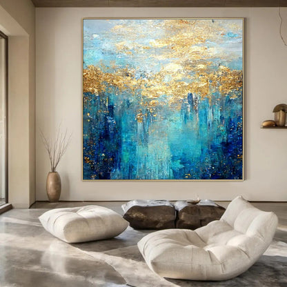 “Blue - Gold Ethereal Forest” – Textured Abstract Landscape CT1015