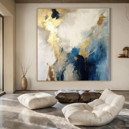 Blue - Gold Nebula - Abstract Fluid Oil Painting CT1240