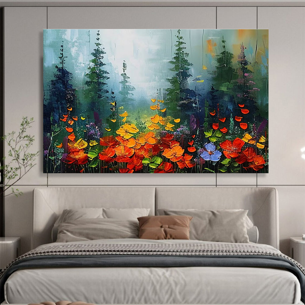 “Misty Forest Wildflowers” - Impressionistic Landscape Painting On Canvas DKH832