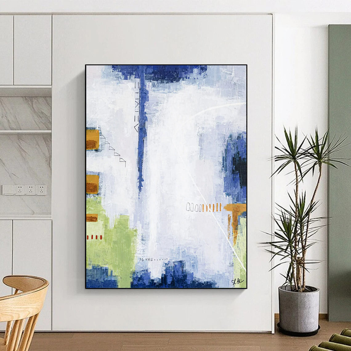 “Cool Tones Abstract - Blues, Greens, and Playful Elements” Painting On Canvas CT2391
