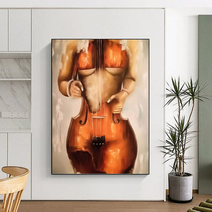 “Cello - Shaped Figure” - Surrealist Oil Painting On Canvas DKH1648