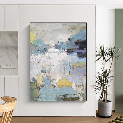 “Blue, Gray, Yellow Abstract Cityscape ‘Urban Hues’” - Textured Abstract Painting On Canvas DTP312