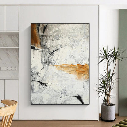 Abstract Textures in Gray, White, and Orange - Abstract Painting On Canvas DKH1438