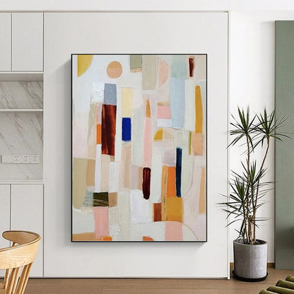“Pastel Geometric Collage” - Playful Abstract Painting On Canvas DKH1069