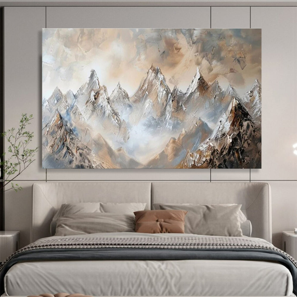 “Misty Mountain Peaks” Impasto Landscape Painting On Canvas DKH466