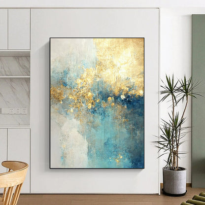 “Blue - Gold Abstract Landscape” - Abstract Expressionist Painting On Canvas DTP077