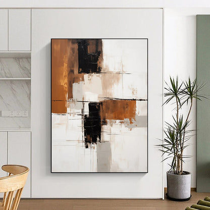 “Brown - Beige Geometric Abstraction” - Modernist Abstract Painting On Canvas DTP129